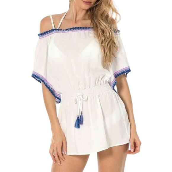 Becca by Rebecca Virtue Scenic Route White Crochet Cover Up Dress Size Large - Picture 1 of 7